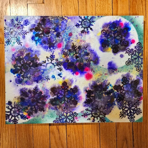 HANDCRAFTED Abstract Snowflake Colorful Painting HANDPAINTED Artwork Wall Decor